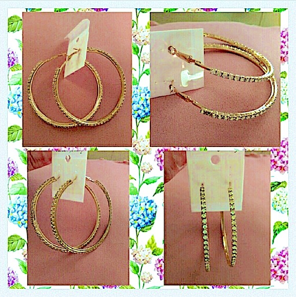 Gold tone bling hoops new - Picture 3 of 3